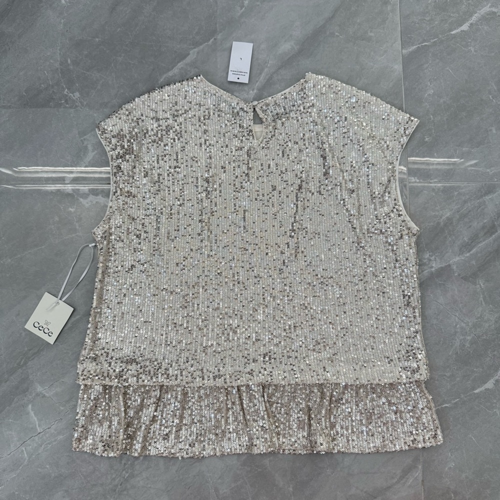 Women’s Cece Sleeveless Sequin Peplum Ruffle Top Party Holiday Size Large - Picture 8 of 16